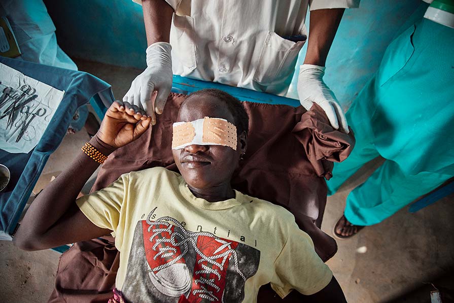 Woman with bandaged eyes