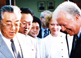 President and Mrs. Carter admire a gift presented by North Korea President Kim Il Sung.