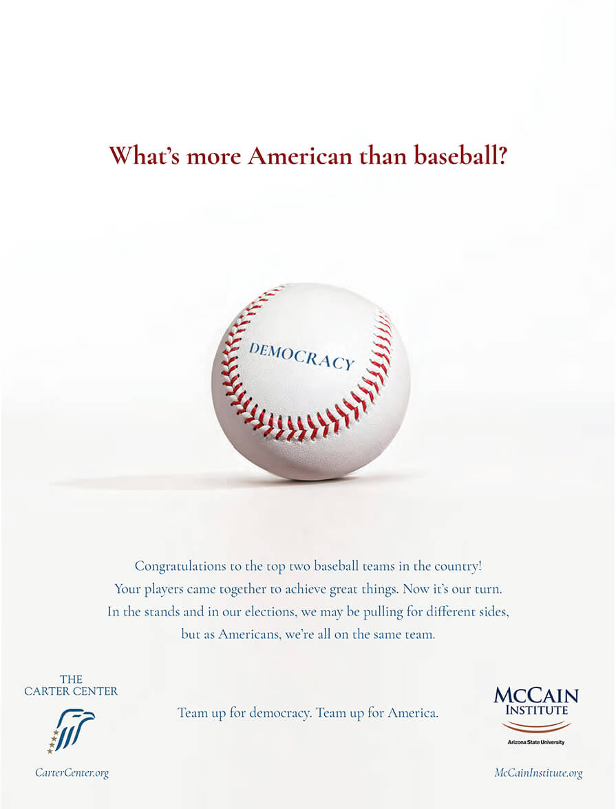 Democracy advertisement depicting a baseball