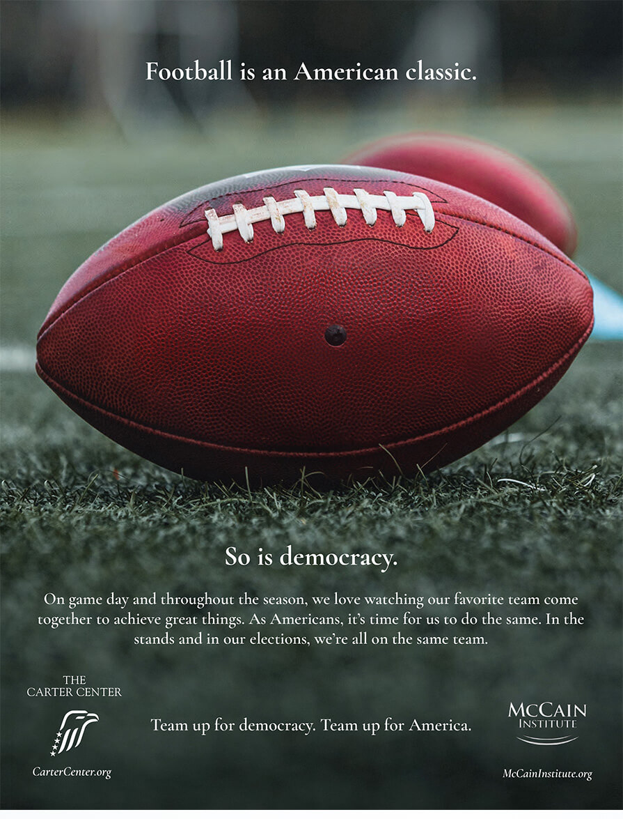 Democracy advertisement featuring a football